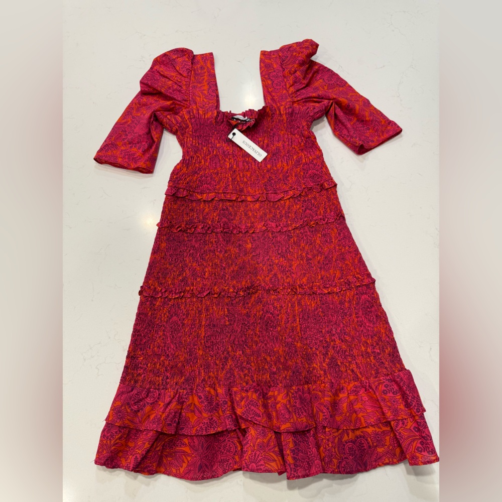 NWT Olivaceous Orange and Pink Smocked Dress